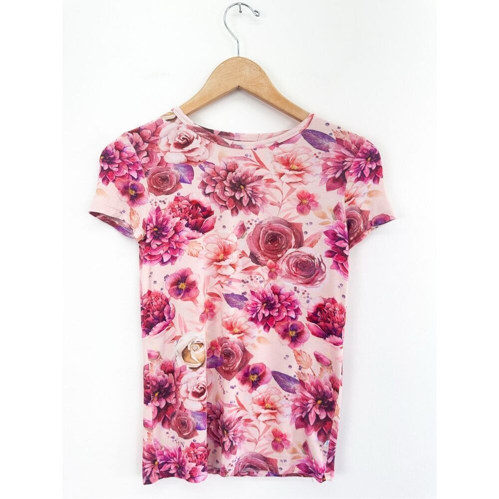 Posh Peanut Girls Multi Pink Flower Shortsleeved and Shorts Bamboo Lounge Pajama